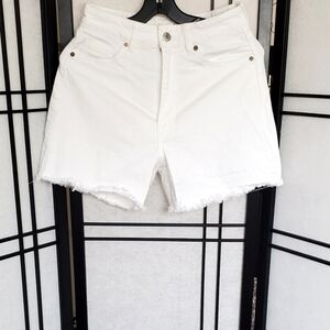 H&M White Jean Shorts with Frayed Hem